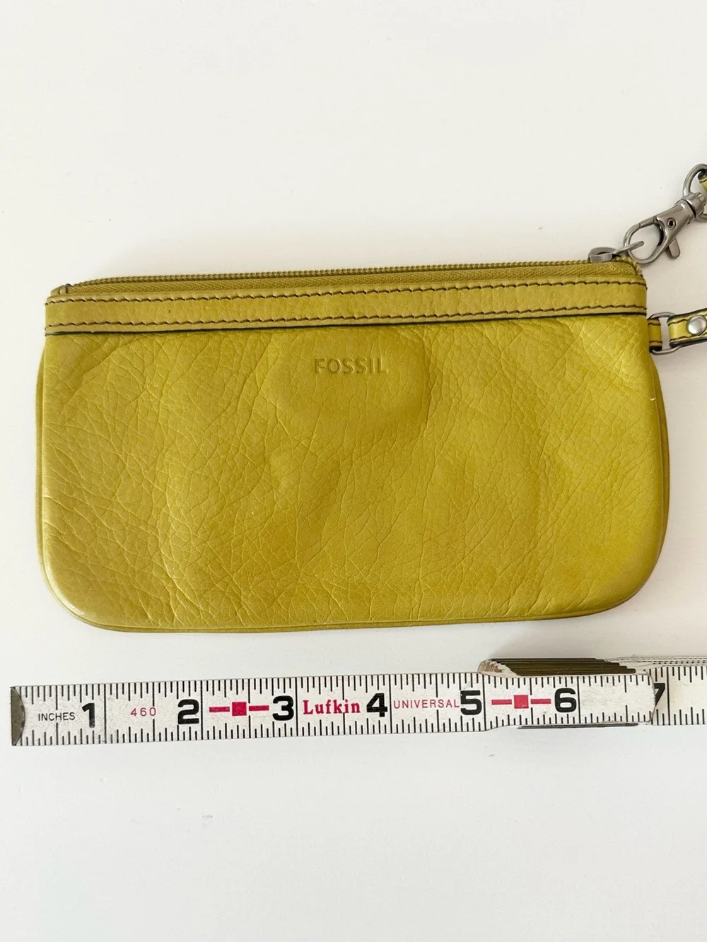 Fossil Chartreuse Leather Wristlet Clutch Applique Boho